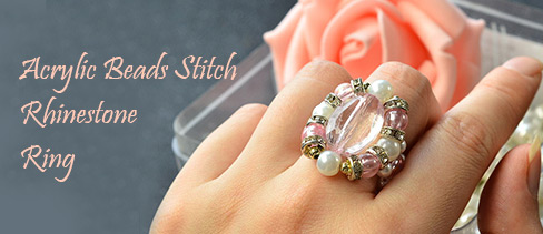 Acrylic Beads Stitch Rhinestone Ring