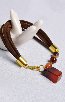 Simple Agate Beads Suede Cord Bracelet